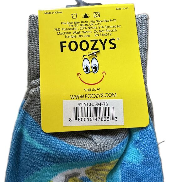 Foozys Blue Grey Crew Length Fish Fishing Pattern Novelty Socks Men's One Size - Picture 4 of 4